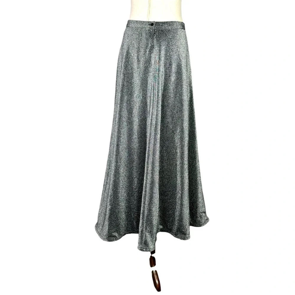 Vintage Ronni Nicole metallic silver lurex full maxi skirt 10
